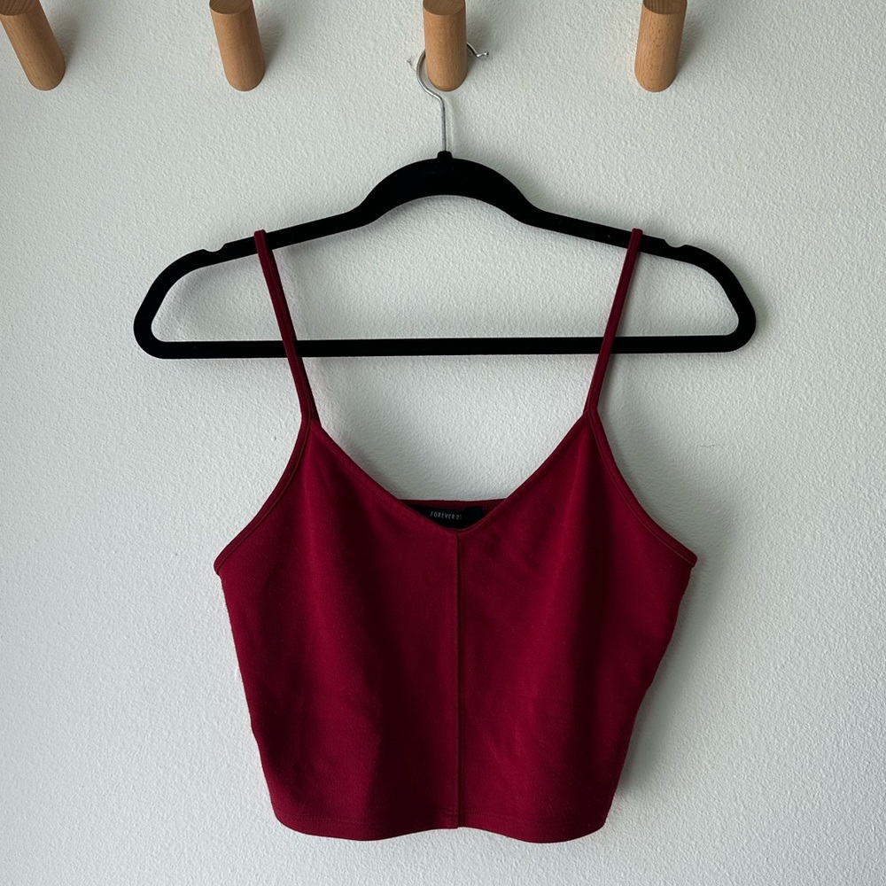 Forever 21 Burgundy Crop Top V-Neck, Size: Medium